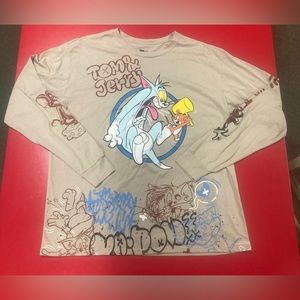 2021 Tom and Jerry Cartoon All Over Print Tan Long Sleeve Shirt Size 2XL